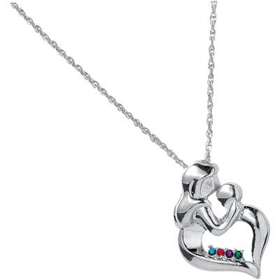 Sterling Silver Mothers Embrace Birthstone Pendant