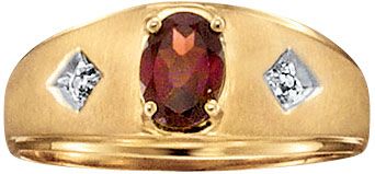 Mens 10K YG Garnet Diamond Ring