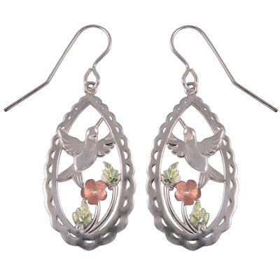 Black Hills Gold Silver Hummingbird Earrings