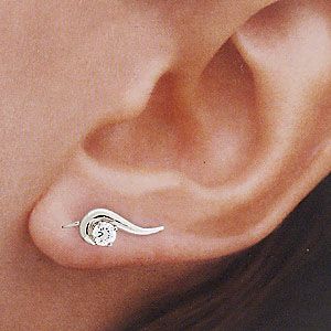 Ear Pin Sterling Silver CZ Short N' Sweet Swirl