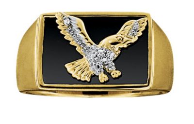 18K Gold Over Silver Black Onyx Eagle Ring