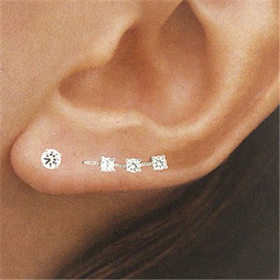Sterling Silver CZ Ear Pins & CZ Stud Earring Set