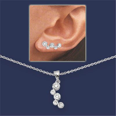 Ear Pin Sterling Silver CZ Bubble & Pendant Set