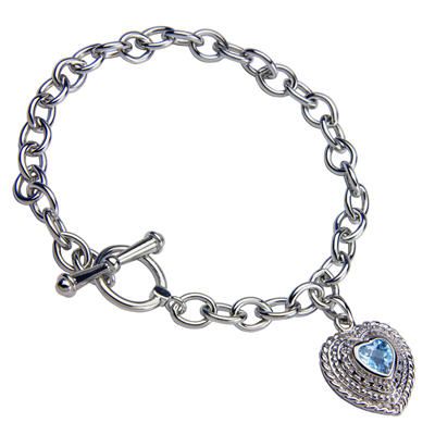 Sterling Silver Blue Topaz Heart Bracelet