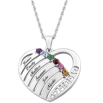 Silvertone Family Heart Pendant