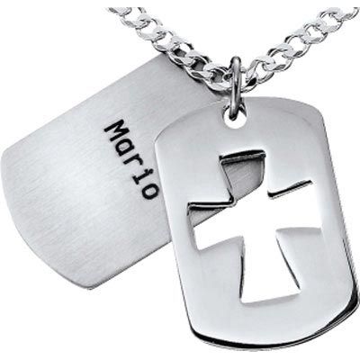 Men's Stainless Steel Name & Cross Dog Tags 20"