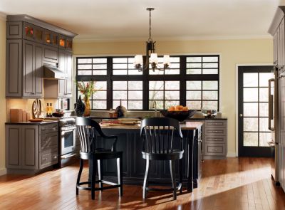 Belgrade Maple River Rock & Heirloom Black Paint Kitchen Cabinets