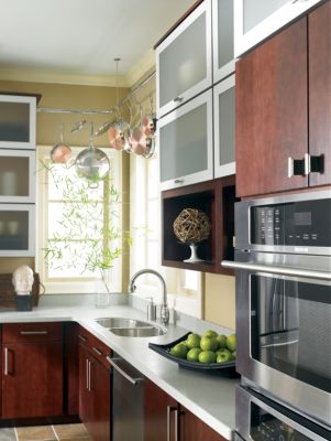Blythe Cherry Cinnamon with Aluminum-Frame Top-Hinge Doors Kitchen Cabinets
