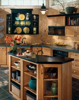 Cottage Cherry Natural with Black Accents Kitchen Cabinets