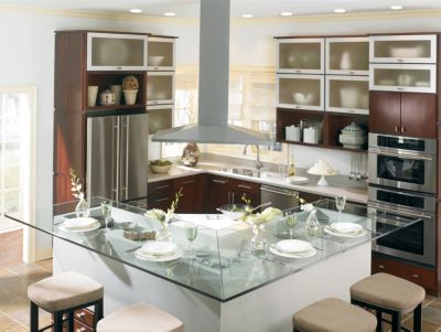 Blythe Cherry Cinnamon with Aluminum-Frame Top-Hinge Doors Kitchen Cabinets