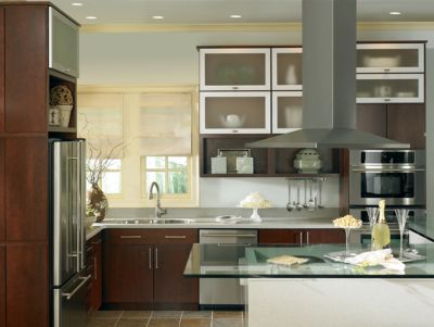 Blythe Cherry Cinnamon with Aluminum-Frame Top-Hinge Doors Kitchen Cabinets