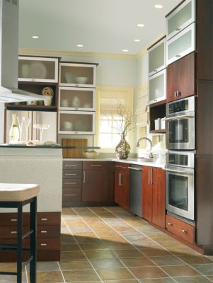 Blythe Cherry Cinnamon with Aluminum-Frame Top-Hinge Doors Kitchen Cabinets