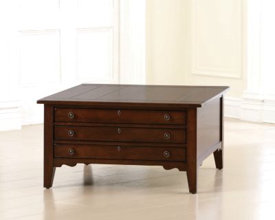 4670-013  : Attic Heirlooms Fireside Cherry  Square Storage Cocktail Table