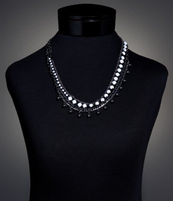 DOUBLE-CHAIN BEAD AND STONE NECKLACE