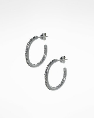 STERLING SILVER PAVE MINI HOOP EARRINGS