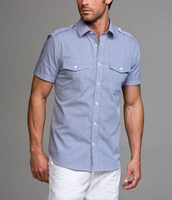 MICRO-DOT FITTED SHORT-SLEEVE MILITARY SHIRT