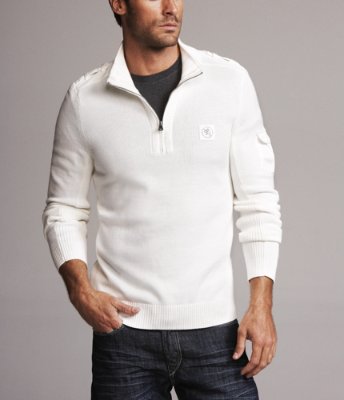 MILITARY HALF-ZIP MOCK-NECK SWEATER