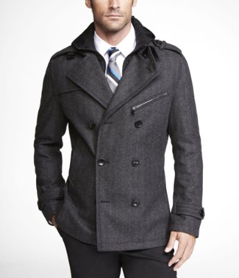 HERRINGBONE HOODED PEACOAT