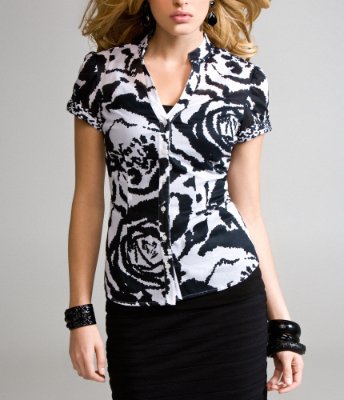BRAIDED SLEEVE SHIRT - ROSE PRINT