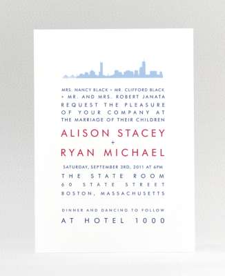 Boston Skyline: Letterpress Wedding Invitation