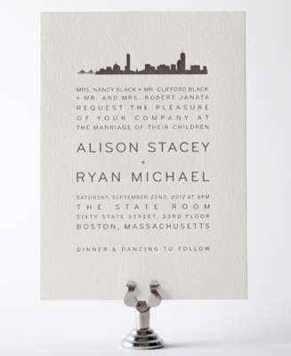 Boston Skyline Letterpress Wedding Invitation