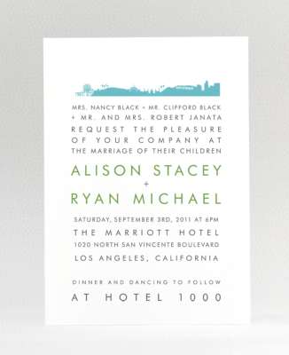 Los Angeles Skyline: Letterpress Wedding Invitation