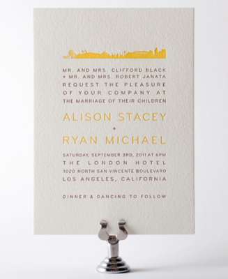 Los Angeles Skyline Letterpress Wedding Invitation