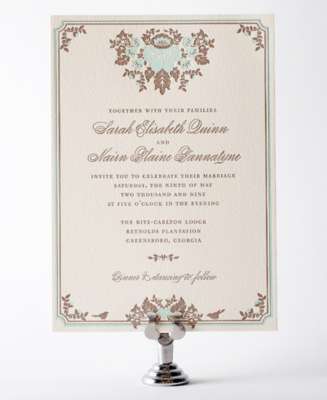 Woodland Damask Letterpress Wedding Invitation