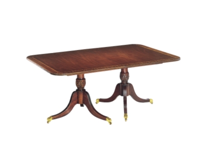 <Philadelphia Double Pedestal Dining Table Top & Fluted Saber Leg Pedestal Pair Base