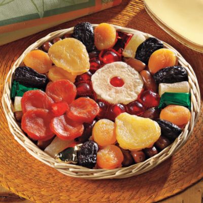 Crazy-Quilt Dried Fruit Carousels (2), happy birthday gift, military care package, gourmet snack, buy snacks