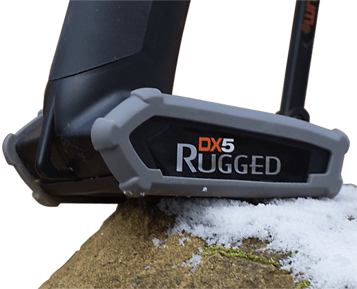 Image of DX5 Rugged radio base atop a snowy rock.
