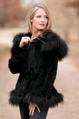 Women’s Maddie Knitted Beaver Fur Jacket with Fox Fur Trim