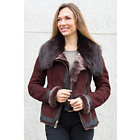 Lavinia Shearling Sheepskin Jacket with Toscana and Leather Trim, RAISIN/BLACK