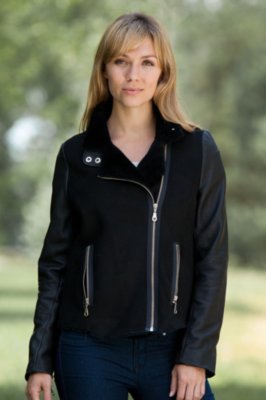 Women's Denise Shearling Sheepskin Motorcycle Jacket with Leather Trim 