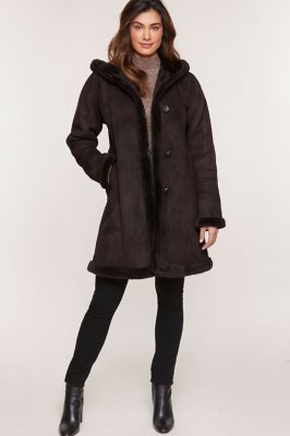 Krista Shearling Sheepskin Coat, EBONY (Dark Brown)