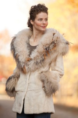 Women’s Phoenix Sheared Mink Fur Coat with Raccoon Fur Trim