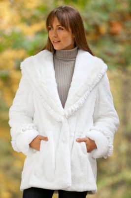 Women's Monique Rabbit Fur Coat with Mink Fur Trim