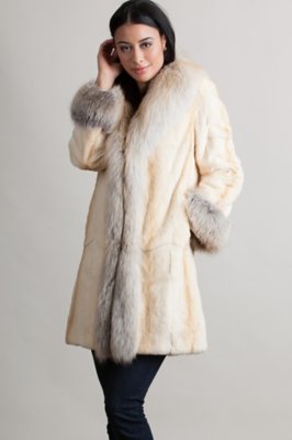 Women's Rosanna Sheared Mink Fur Coat with Fox Fur Trim