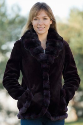 Women's Carolina Sheared Mink Fur Jacket with Chinchilla Fur Trim