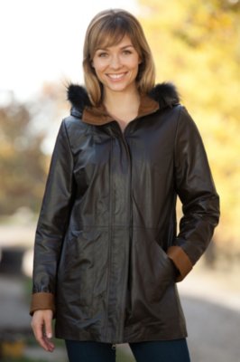 Women's Jasmine Lambskin Leather Jacket with Fox Fur Trim