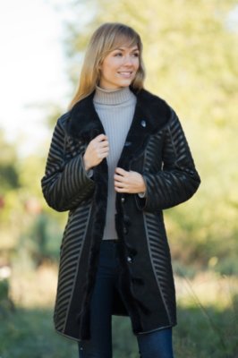 Women's Teresa Reversible Shearling Sheepskin Coat with Mink Fur Trim