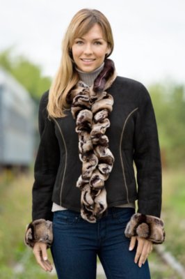 Women's Vivienne Shearling Sheepskin Jacket with Rabbit Fur Trim