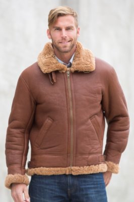 Overland Classic Sheepskin B-3 Bomber Jacket, RUST/BEIGE