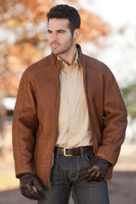 Men's Drake Zip-Front Shearling Sheepskin Coat