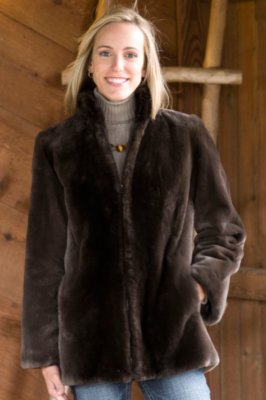Women's Sheared Beaver Jacket with Chinchilla Trim Hood