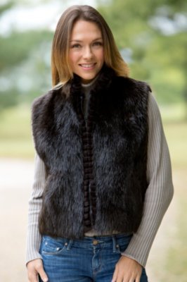 Women's Longhaired Beaver Vest with Groove Trim