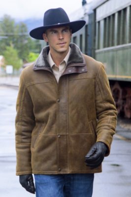 Men's Telluride Shearling Sheepskin Coat with Leather Trim
