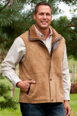 Men's Zip-Front Shearling Vest with Snap Placket