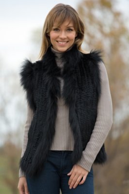 Women's Lynette Knitted Rabbit Fur Vest with Fox Fur Trim