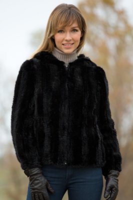 Women's Jenna Knitted Mink Fur Jacket with Hood